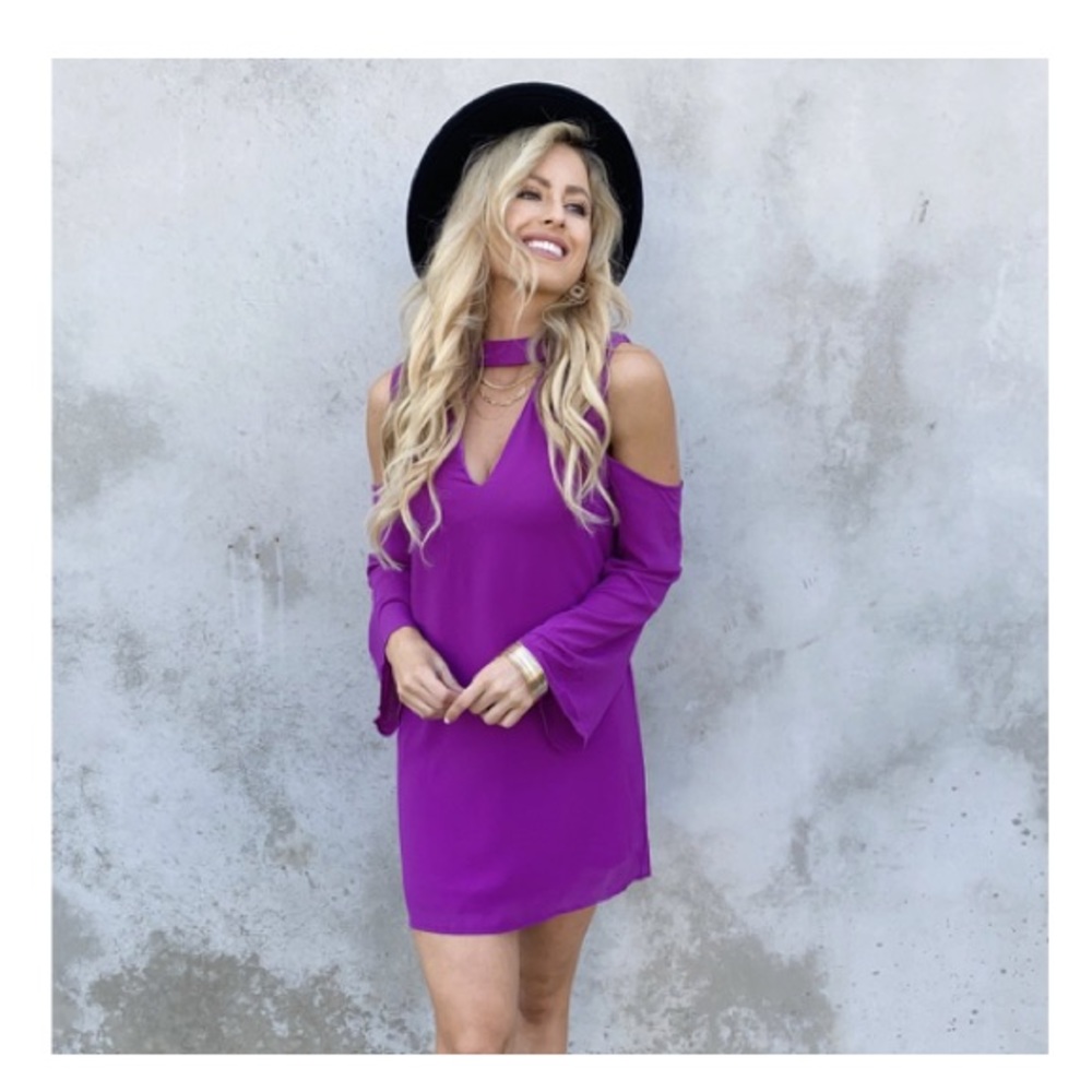 Dainty Hooligan fuchsia cold-shoulder dress